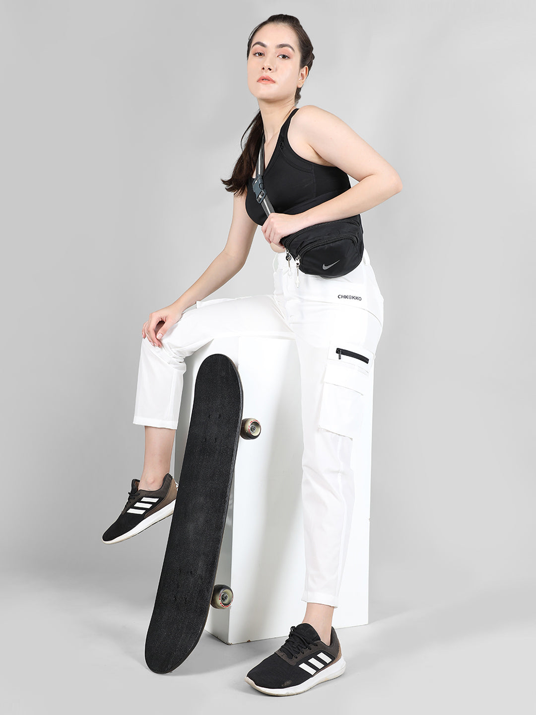 Women's White Active Trouser | CHKOKKO