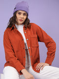 Women Winter Wear Solid Corduroy Casual Shacket