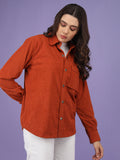 Women Winter Wear Solid Corduroy Casual Shacket