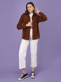 Women Winter Wear Solid Corduroy Casual Shacket