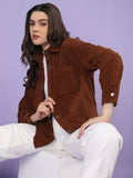 Women Winter Wear Solid Corduroy Casual Shacket