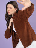 Women Winter Wear Solid Corduroy Casual Shacket