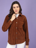 Women Winter Wear Solid Corduroy Casual Shacket