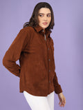 Women Winter Wear Solid Corduroy Casual Shacket