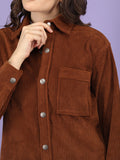 Women Winter Wear Solid Corduroy Casual Shacket