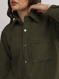 Women Winter Wear Solid Corduroy Casual Shacket