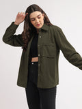 Women Winter Wear Solid Corduroy Casual Shacket