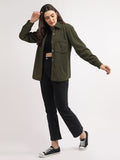 Women Winter Wear Solid Corduroy Casual Shacket