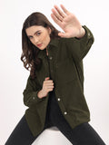 Women Winter Wear Solid Corduroy Casual Shacket