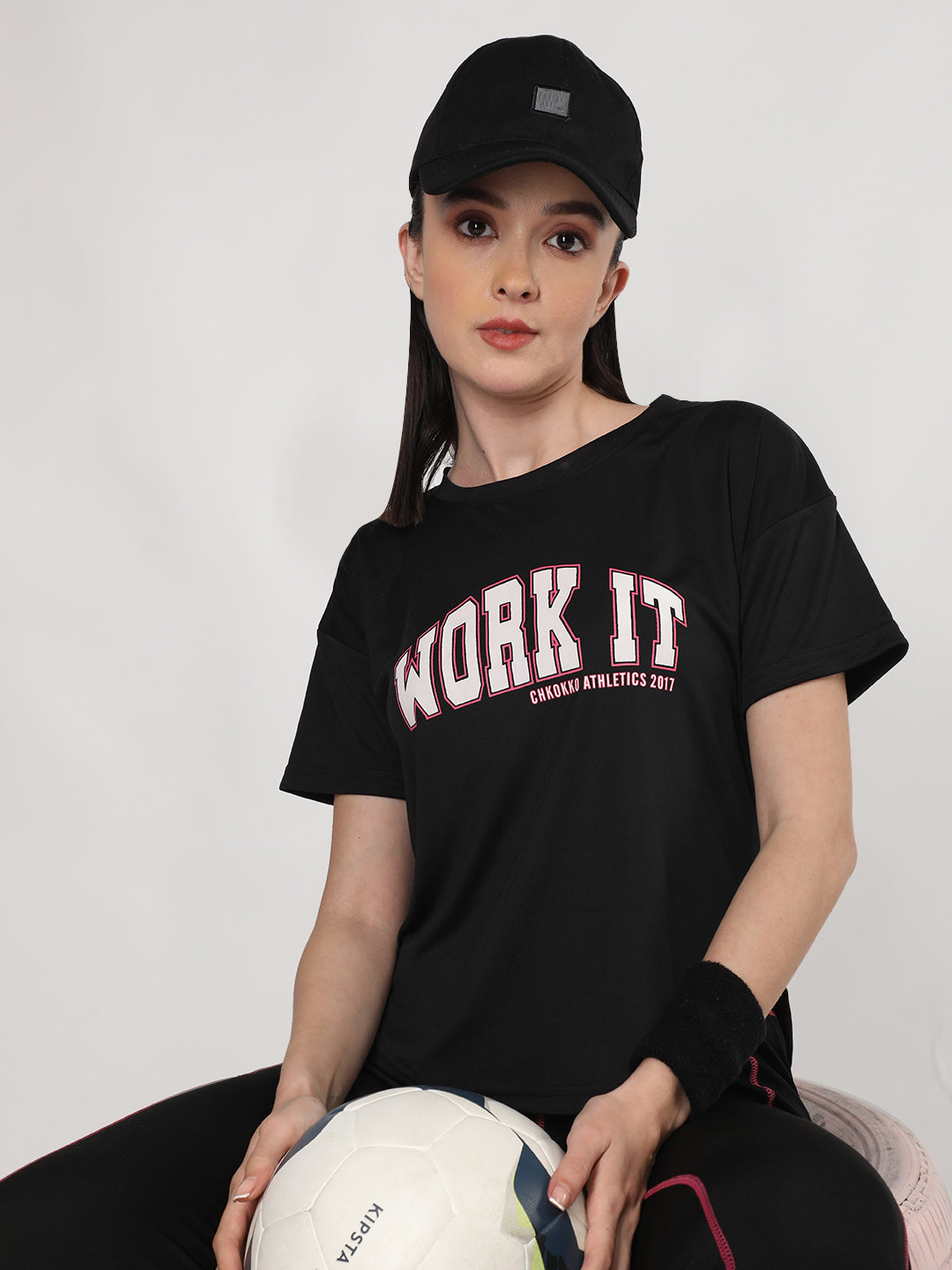 Women Round Neck Dry Fit Gym Sports T-Shirt Black