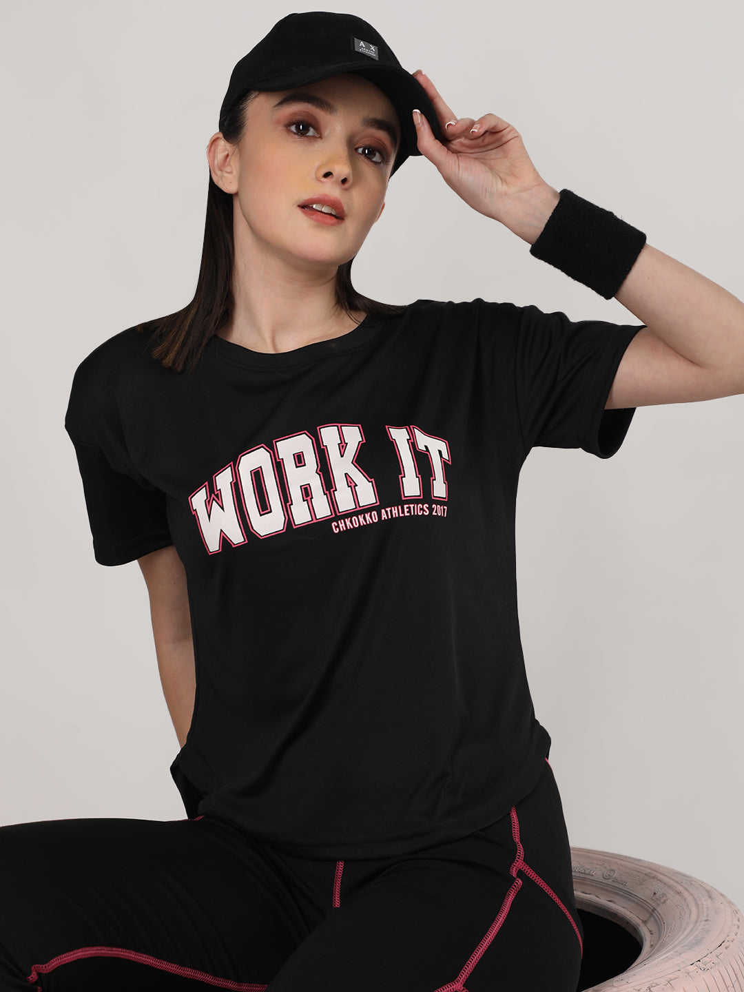 Women Round Neck Dry Fit Gym Sports T-Shirt Black