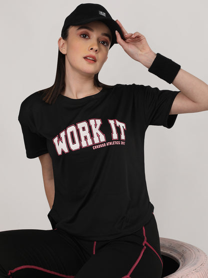 Women Round Neck Dry Fit Gym Sports T-Shirt Black