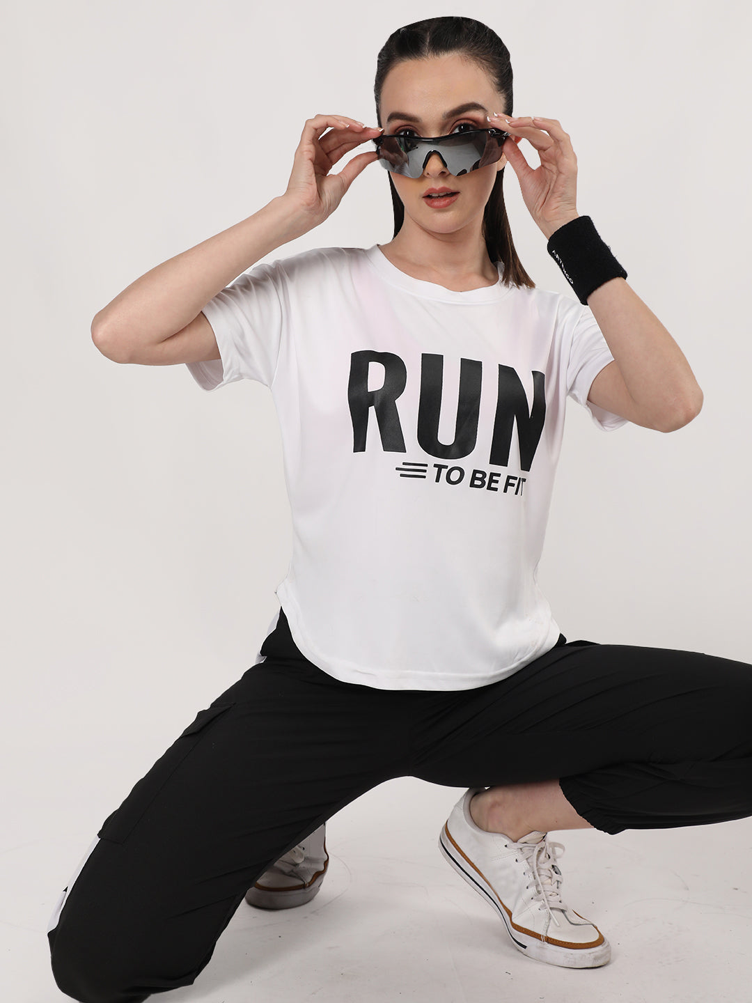 Women Round Neck Dry Fit Gym Sports T-Shirt White