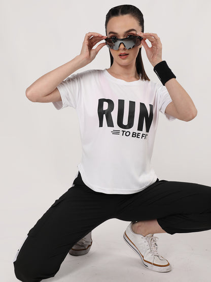 Women Round Neck Dry Fit Gym Sports T-Shirt White