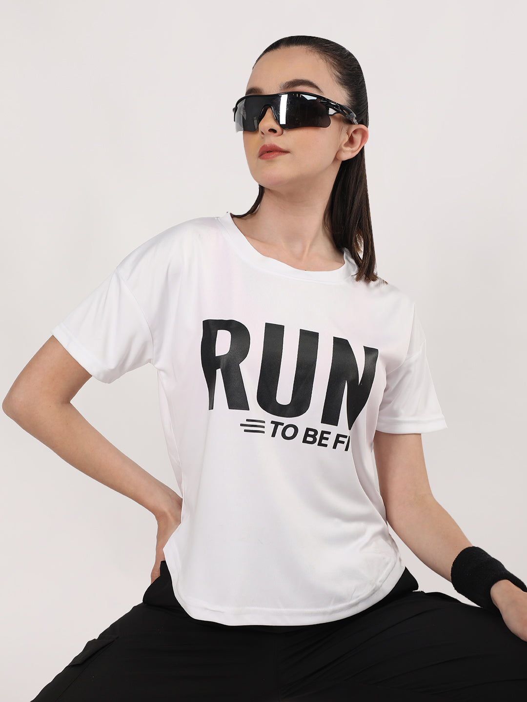 Women Round Neck Dry Fit Gym Sports T-Shirt White