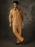 Men Camel Summer Co-ord Set with Polo Neck