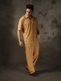 Men Camel Summer Co-ord Set with Polo Neck