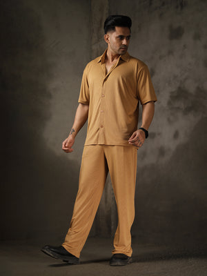 Men Camel Summer Co-ord Set with Polo Neck