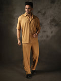 Men Camel Summer Co-ord Set with Polo Neck