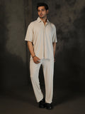 Men Beige Summer Co-ord Set with Polo Neck