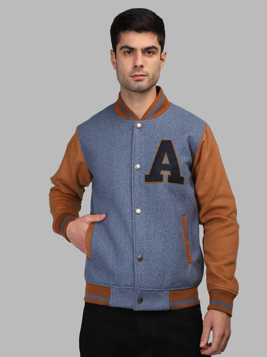 Men's Winter Wear Varsity Jacket With Ribbed Cuffs