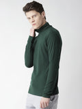 Men Bottle Green Winter Wear Regular Fit Turtle Neck T Shirt | CHKOKKO