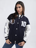 Women Oversized Winter Wear Varsity Jacket with Ribbed Cuffs