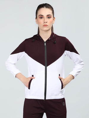 Women's Wine White Winter Sports Zipper Jacket | CHKOKKO