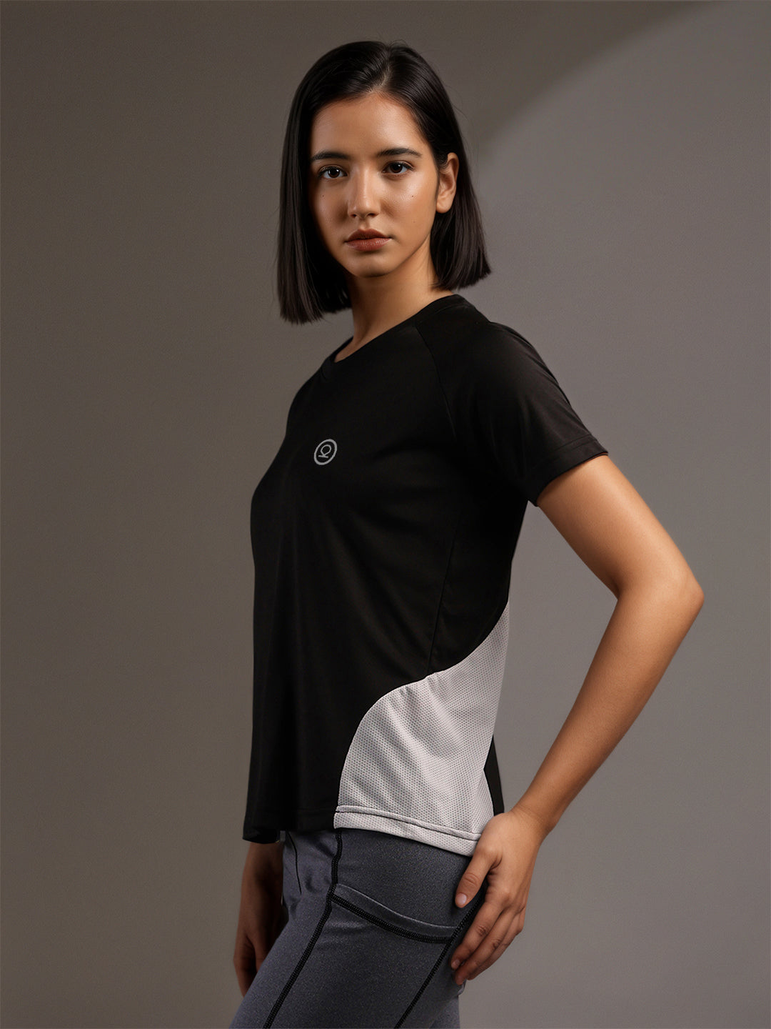 Women's Half Sleeves Dry Fit Gym T-shirt Black White