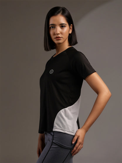 Women's Half Sleeves Dry Fit Gym T-shirt Black White