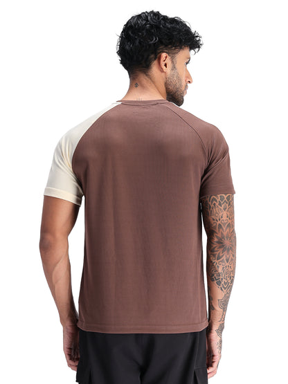 Men's Half Sleeves Sports Gym T-shirt Cream Coffee
