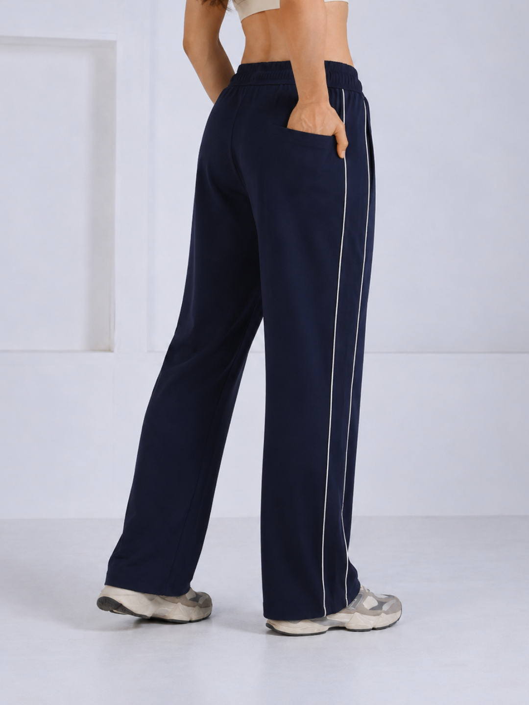 Women's Sports Track Pants with Side Stripes Navy