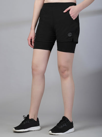Women's Double Layered Dry Fit Sports Running Shorts Black