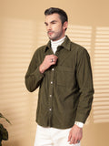 Men Winter Wear Solid Corduroy Casual Shacket