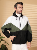 Men Colourblocked Hooded Windcheater Oversized Sports Jacket