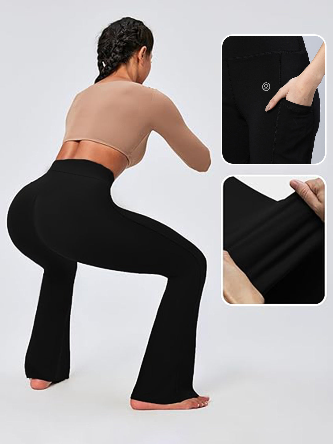Women's High Waist Solid Flared Pants Black