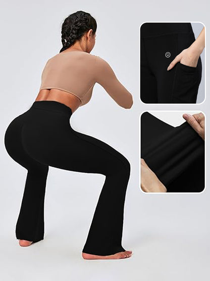 Women's High Waist Solid Flared Pants Black