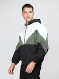 Men Colourblocked Hooded Windcheater Oversized Sports Jacket