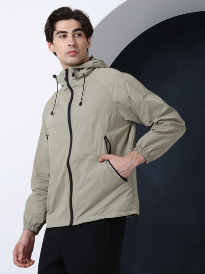 Men’s Green Lightweight Hooded Windcheater Jacket