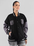 Women Oversized Winter Wear Varsity Jacket with Ribbed Cuffs