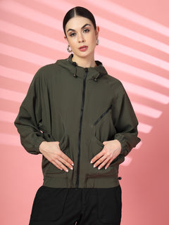 Women’s Olive Oversized Hooded Windcheater Jacket