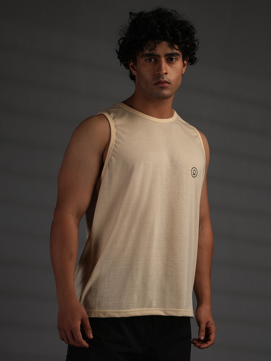 Men's Cream Cotton Sleeveless Gym Tanktop