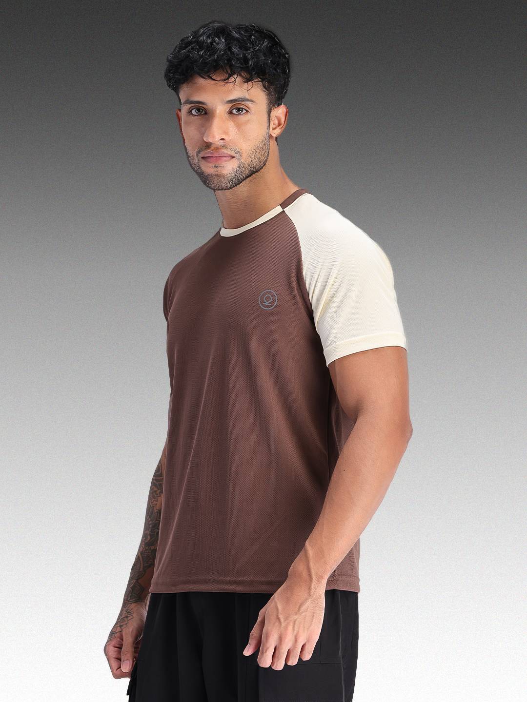 Men's Half Sleeves Sports Gym T-shirt Cream Coffee