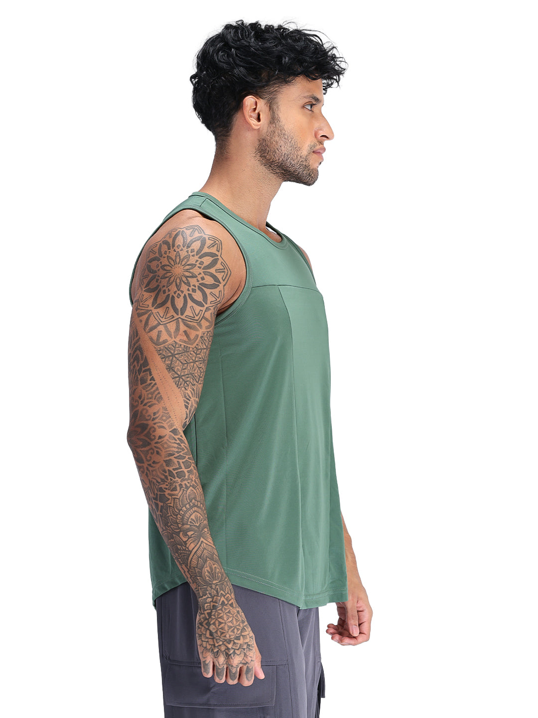 Men Green Dry Fit Gym Sleeveless Sports Tanktop