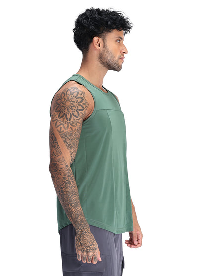 Men Green Dry Fit Gym Sleeveless Sports Tanktop