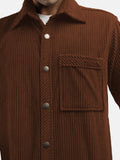 Men Winter Wear Solid Corduroy Casual Shacket