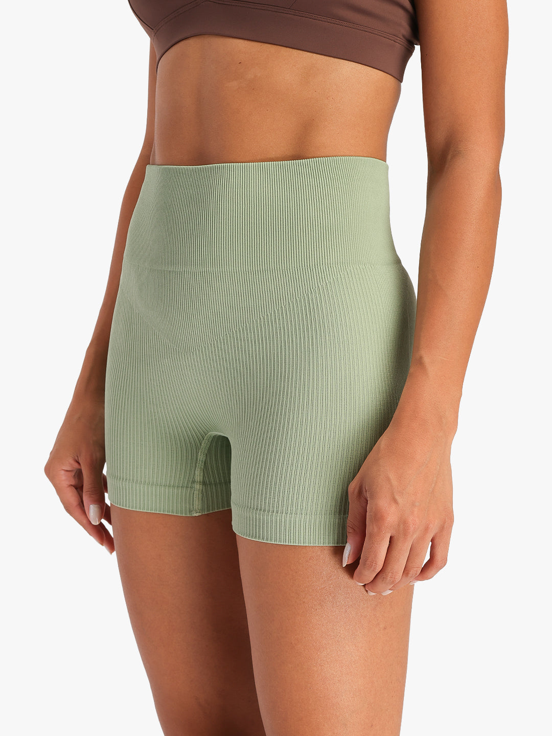 Women's Seamless Ribbed High-Waist Biker Shorts Green