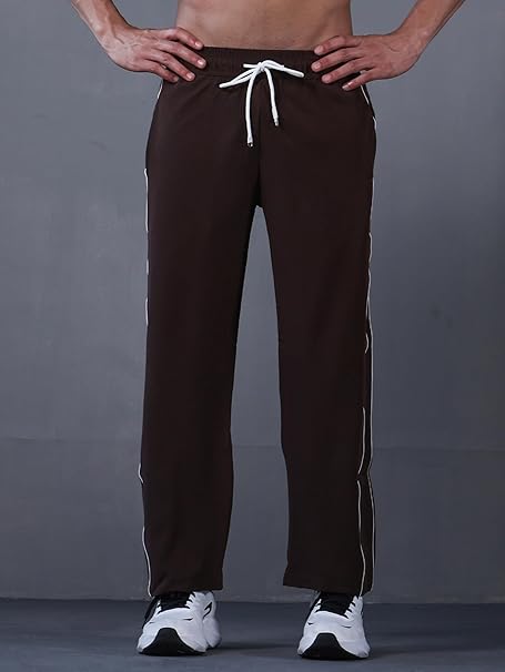 Men’s Sports Track Pants with Side Stripes Brown