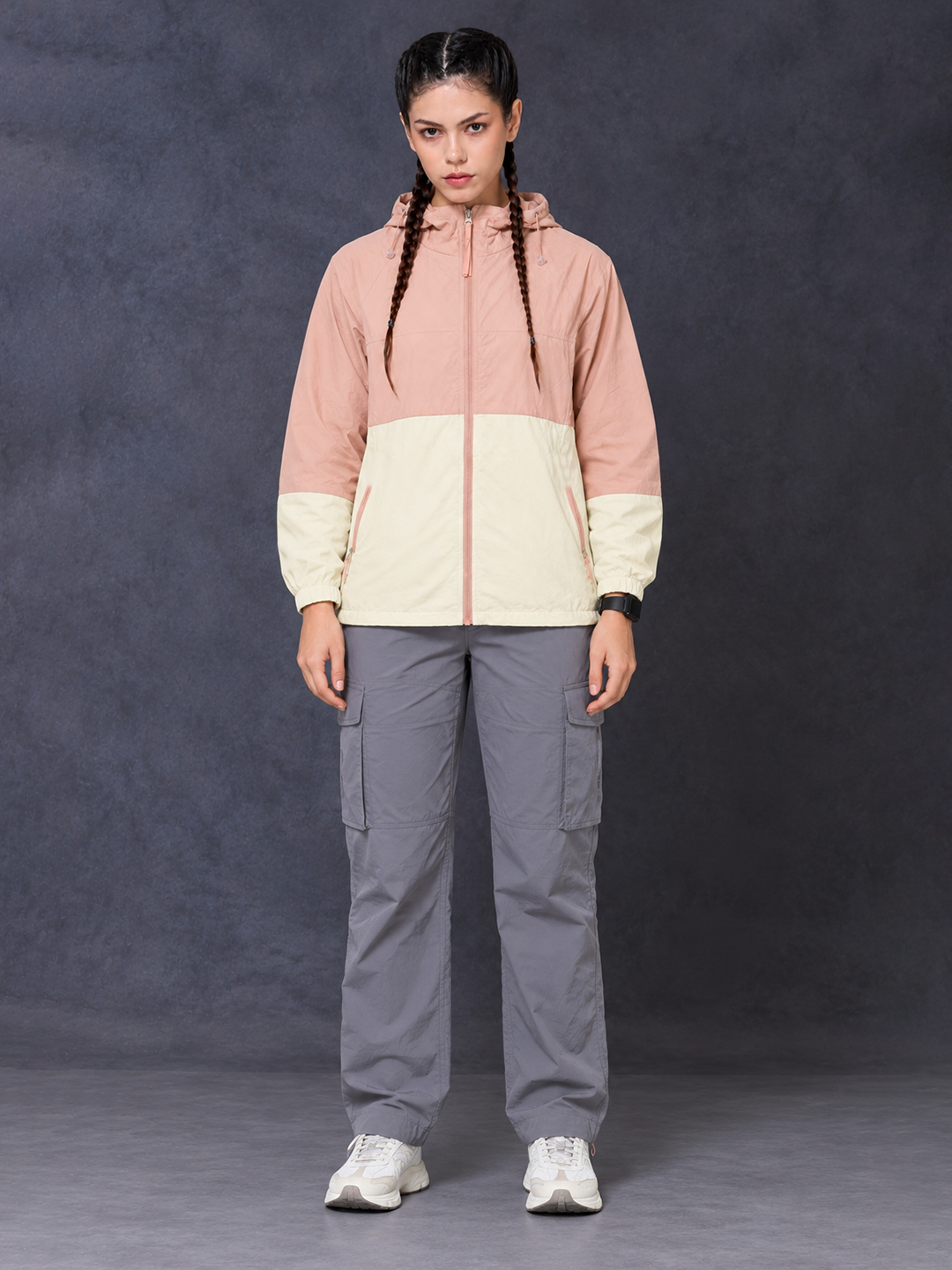 Women’s Peach Cream Lightweight Hooded Windcheater Jacket