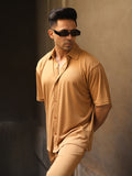 Men Camel Summer Co-ord Set with Polo Neck